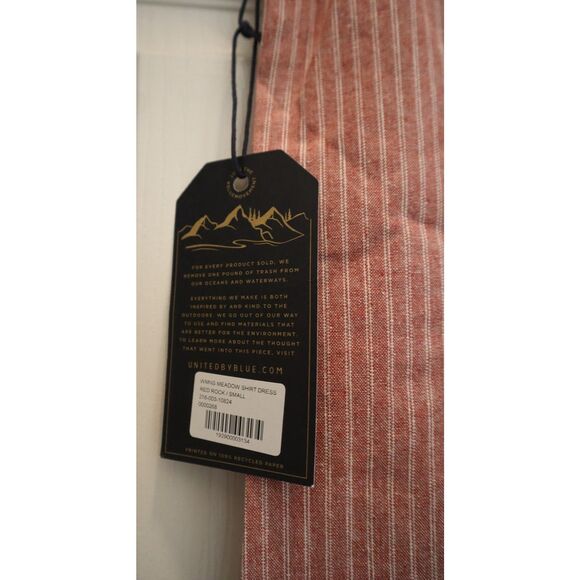 United by Blue Women Sz S Red Rock Railroad Striped Meadow Hemp Shirt Dress - Picture 6 of 10